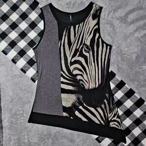S | Edista | Asymmetrical Zebra Color Block Tank Top